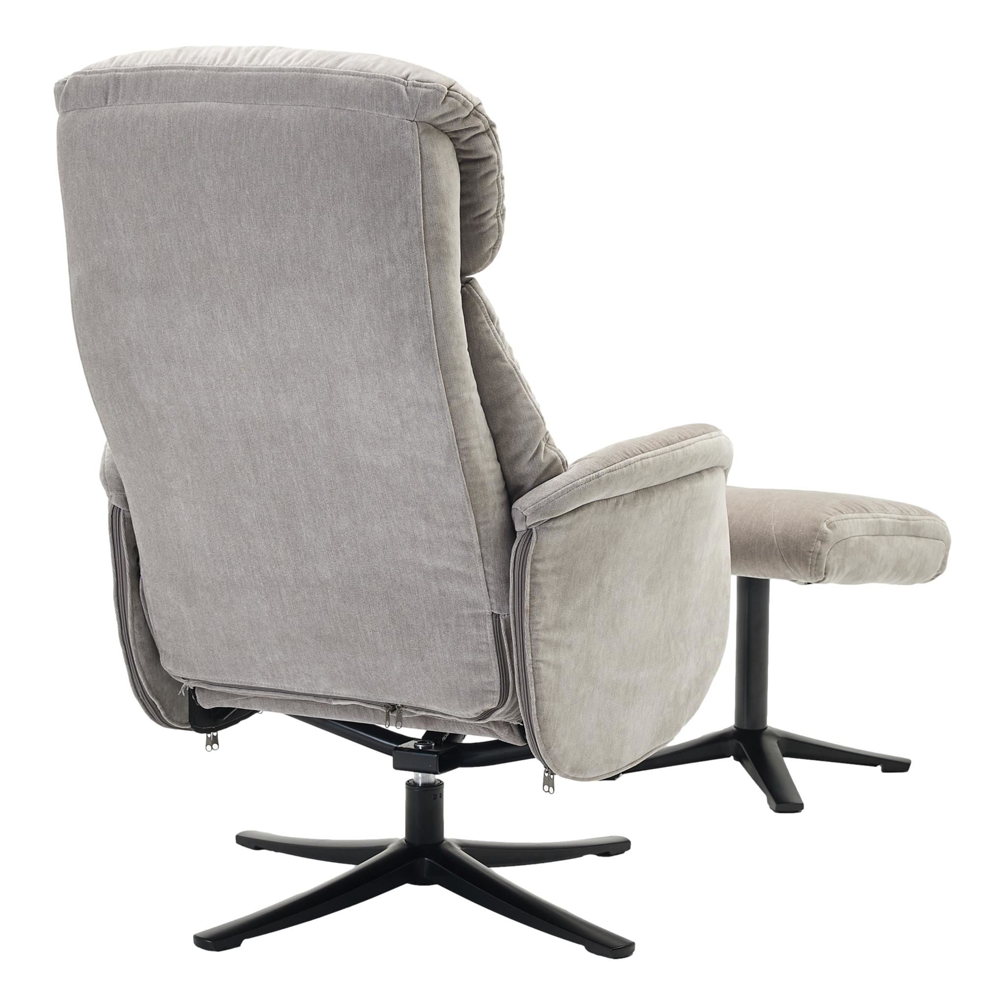 The Lucia Swivel Recliner Chair & Footstool in Grey Mist Fabric