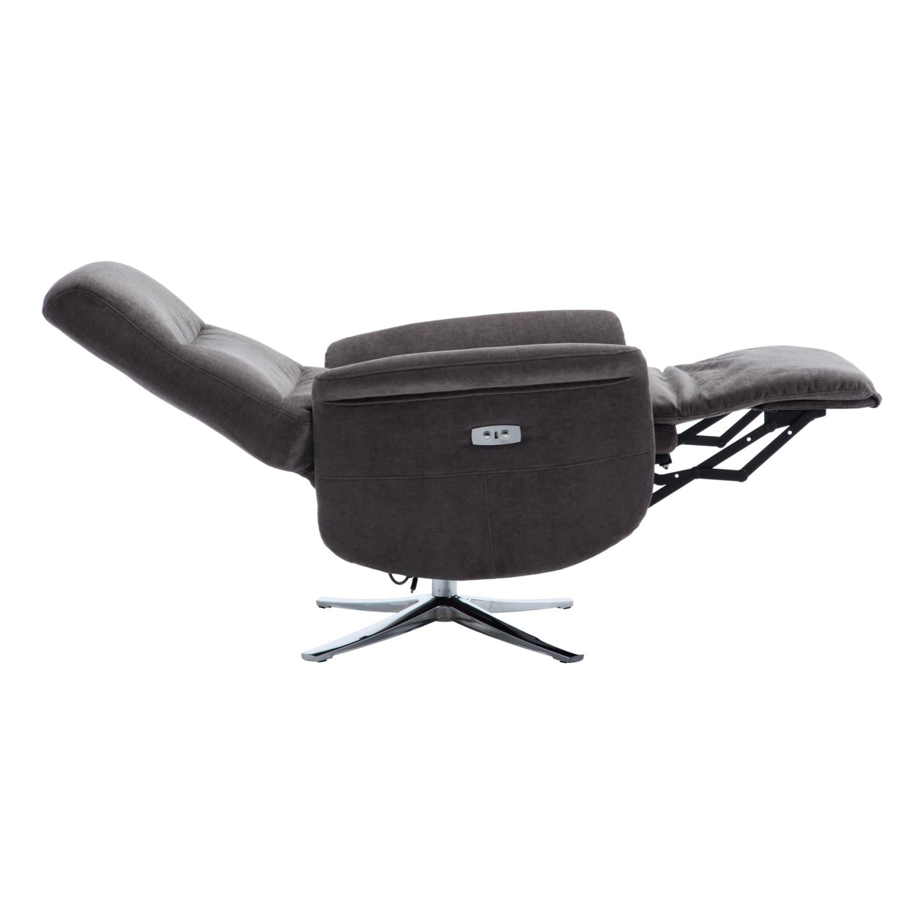 The Ontario Electric Swivel Recliner Chair, Integrated Footstool in Flint Fabric - Refurbished