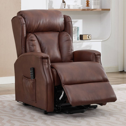 Banff Quad Motor Riser Recliner Lift Chair in Umber Genuine Leather - image 9