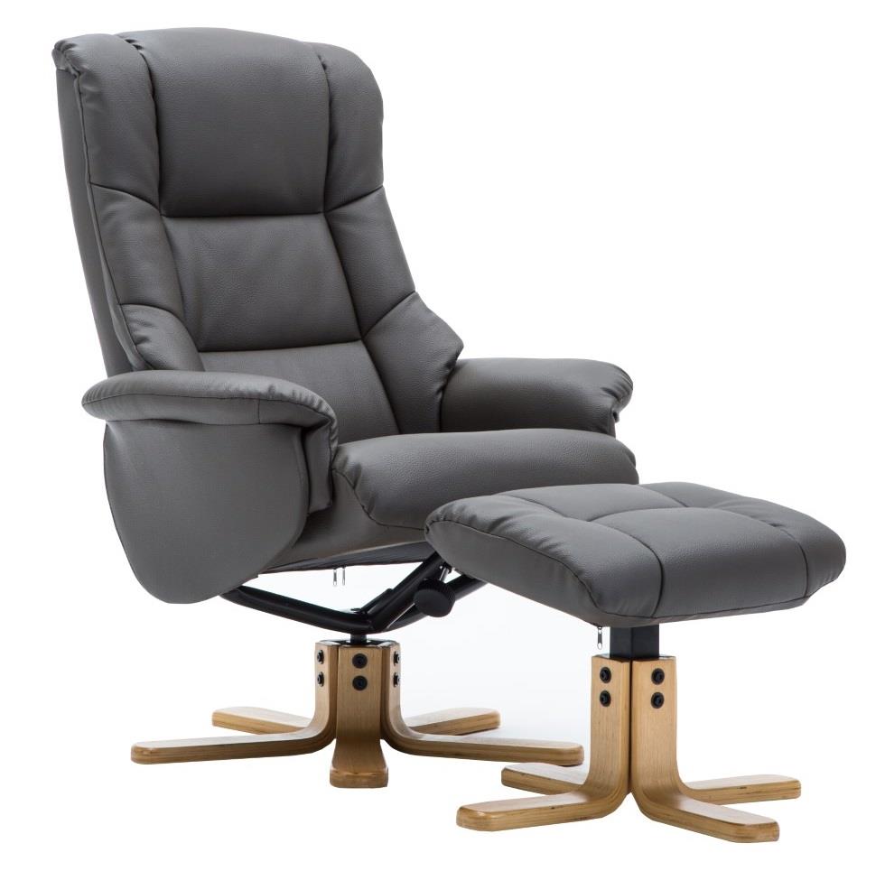 The Florence, Swivel Recliner Chair & Footstool in Charcoal PU Faux Leather - Refurbished
