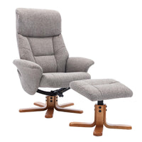 Marseille Swivel Recliner Chair and Footstool in Fossil Fabric - Clearance