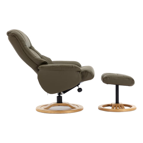 The Mandalay Swivel Recliner Chair & Footstool in Olive Green Genuine Leather - Refurbished - image 5