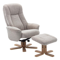 The Hawaii Swivel Recliner Chair & Footstool in Lille Sand Fabric