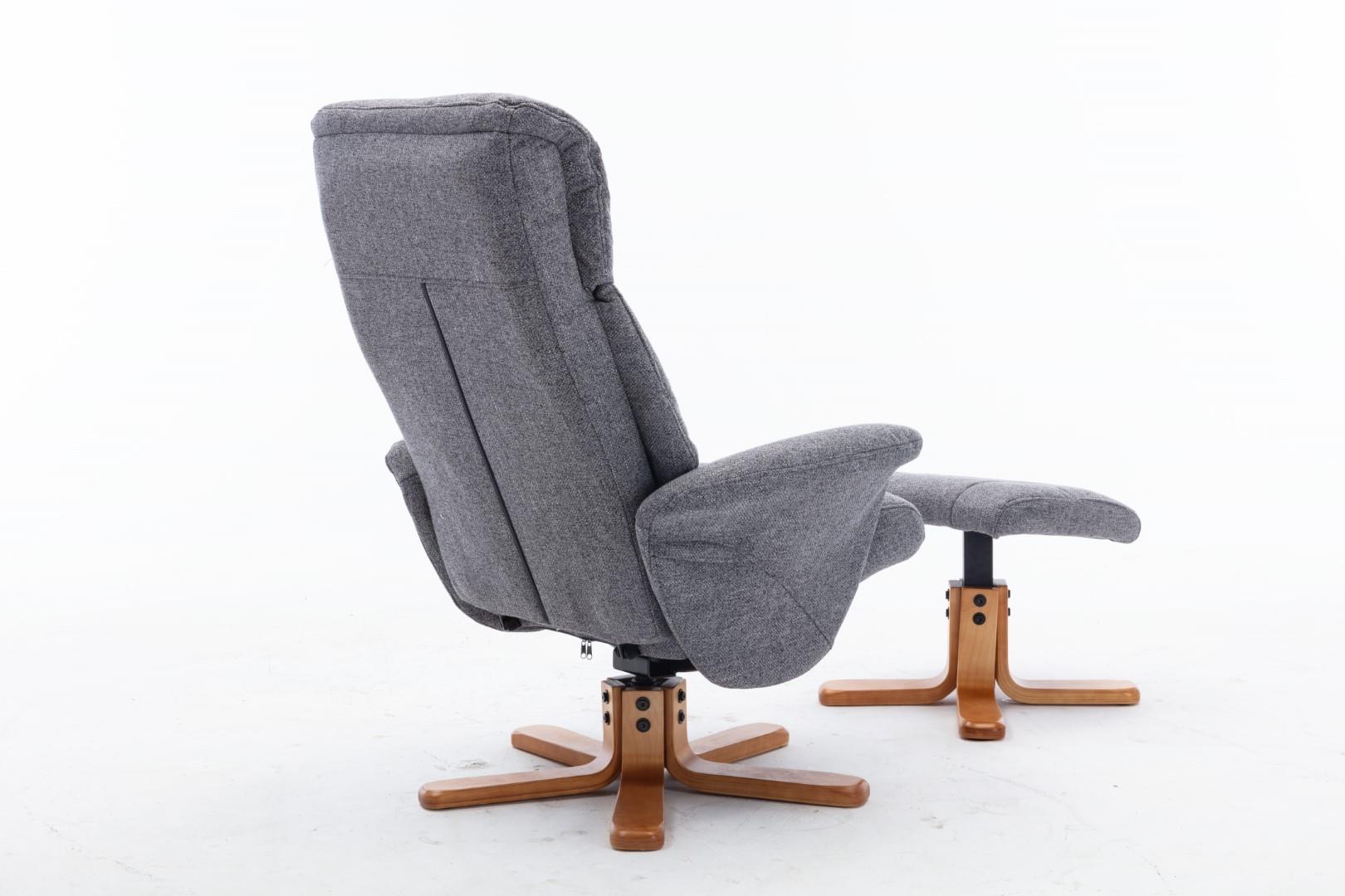 Marseille Swivel Recliner Chair and Footstool in Slate Fabric