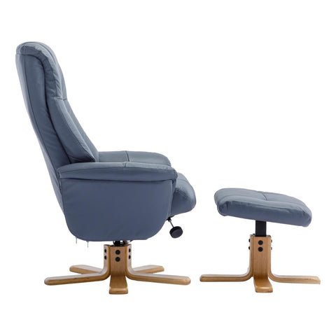 The Hawaii - Swivel Recliner Chair & Matching Footstool in Petrol Blue Leather - Refurbished - image 6