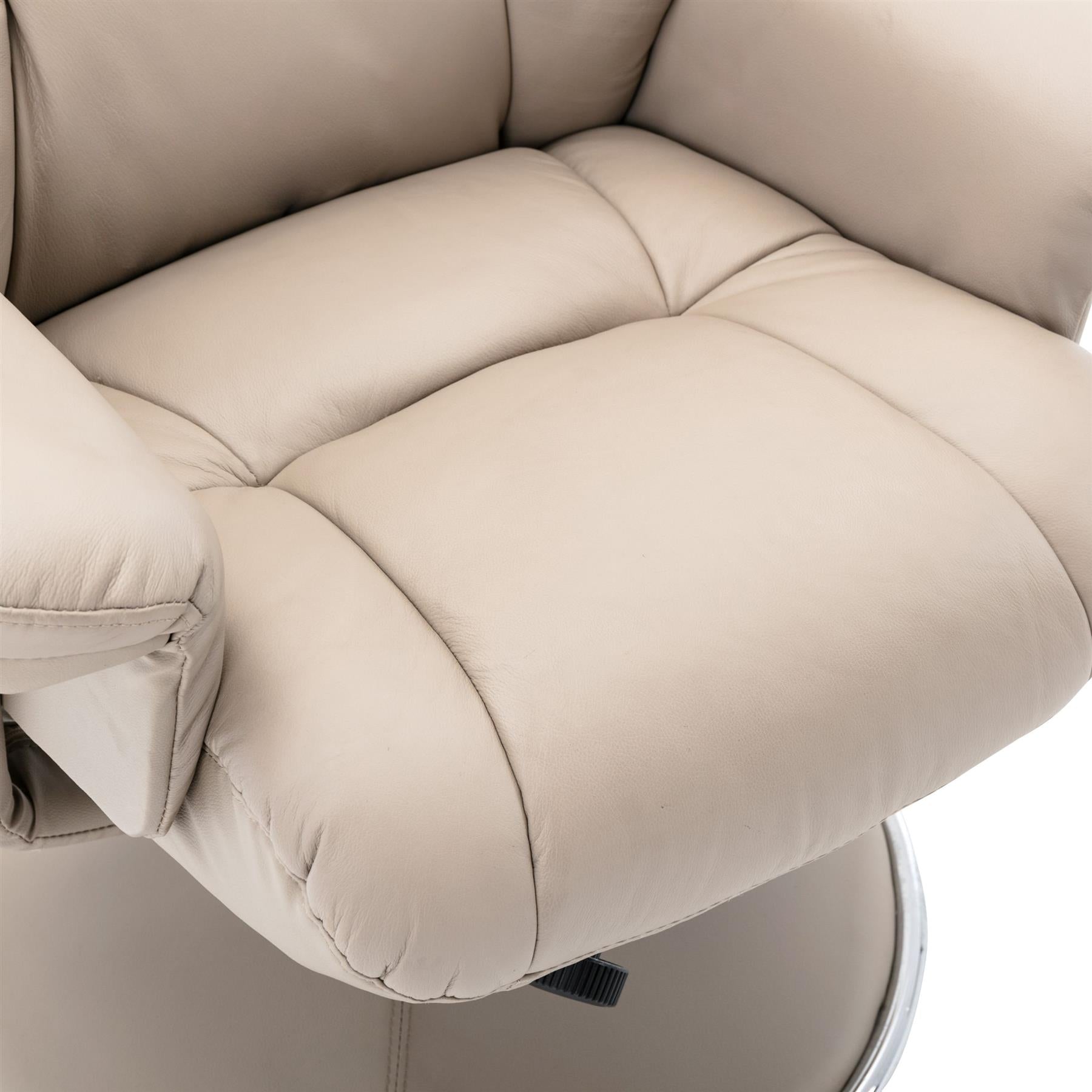 The Denver Swivel Recliner Chair & Footstool - Genuine Leather - Pebble - Clearance
