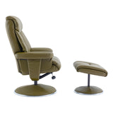 The Biarritz - Swivel Recliner Chair & Matching Footstool in Olive Green Plush Faux Leather