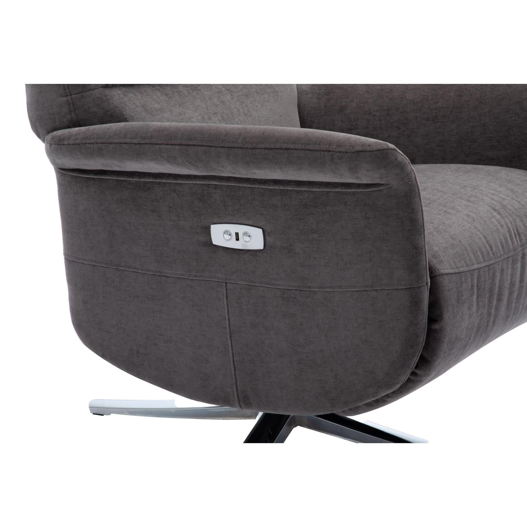 The Ontario Electric Swivel Recliner Chair, Integrated Footstool in Flint Fabric - Refurbished
