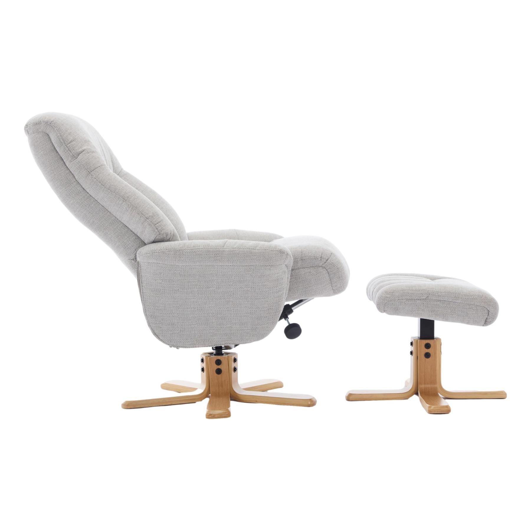 The Paris Swivel Recliner Chair & Footstool in Lille Cloud Fabric - Refurbished