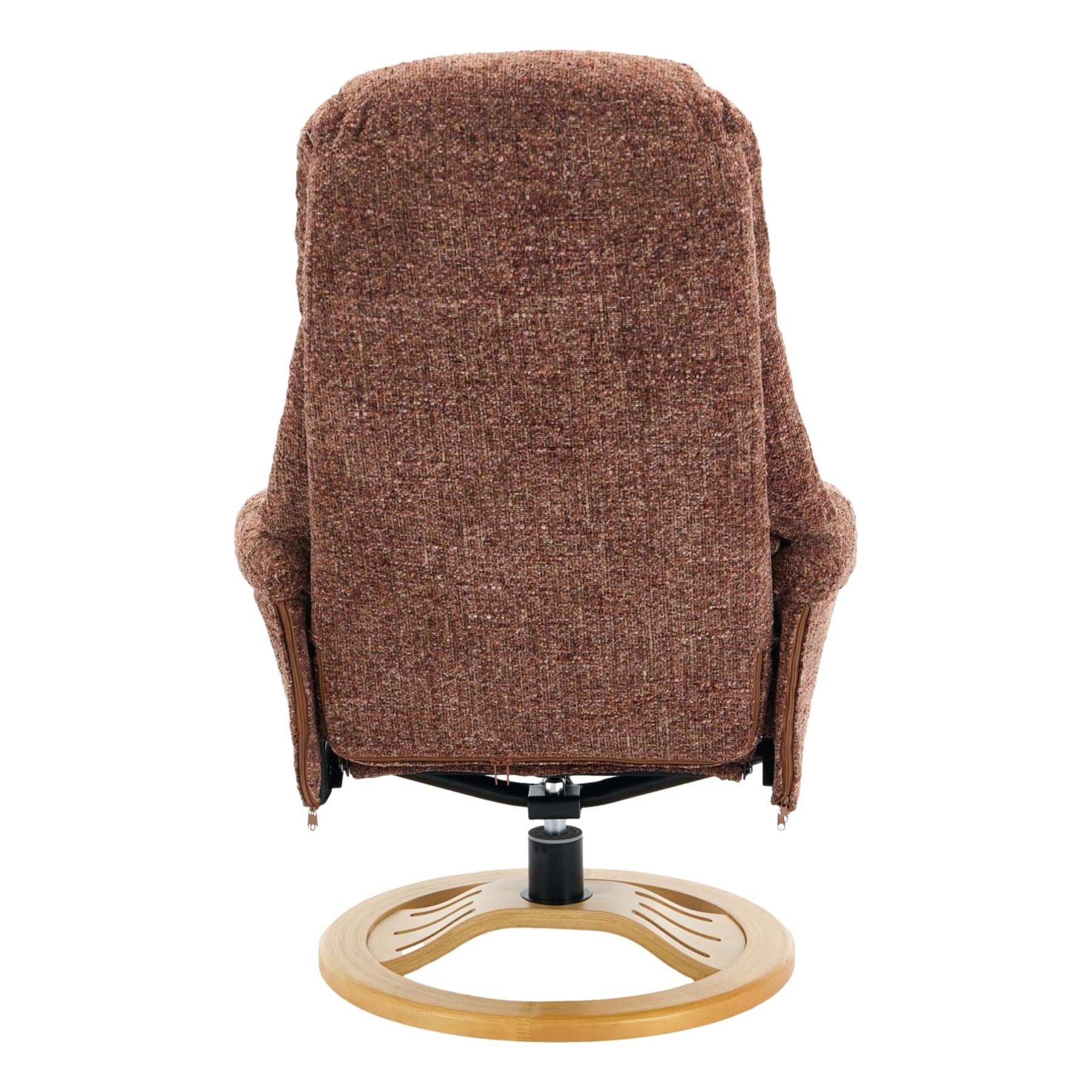 Aruba Swivel Recliner Chair in Copperblush Brown Fabric with Matching Footstool