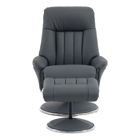 The Lyon - Genuine Leather Swivel Recliner Chair & Footstool in Petrol Blue - image 4