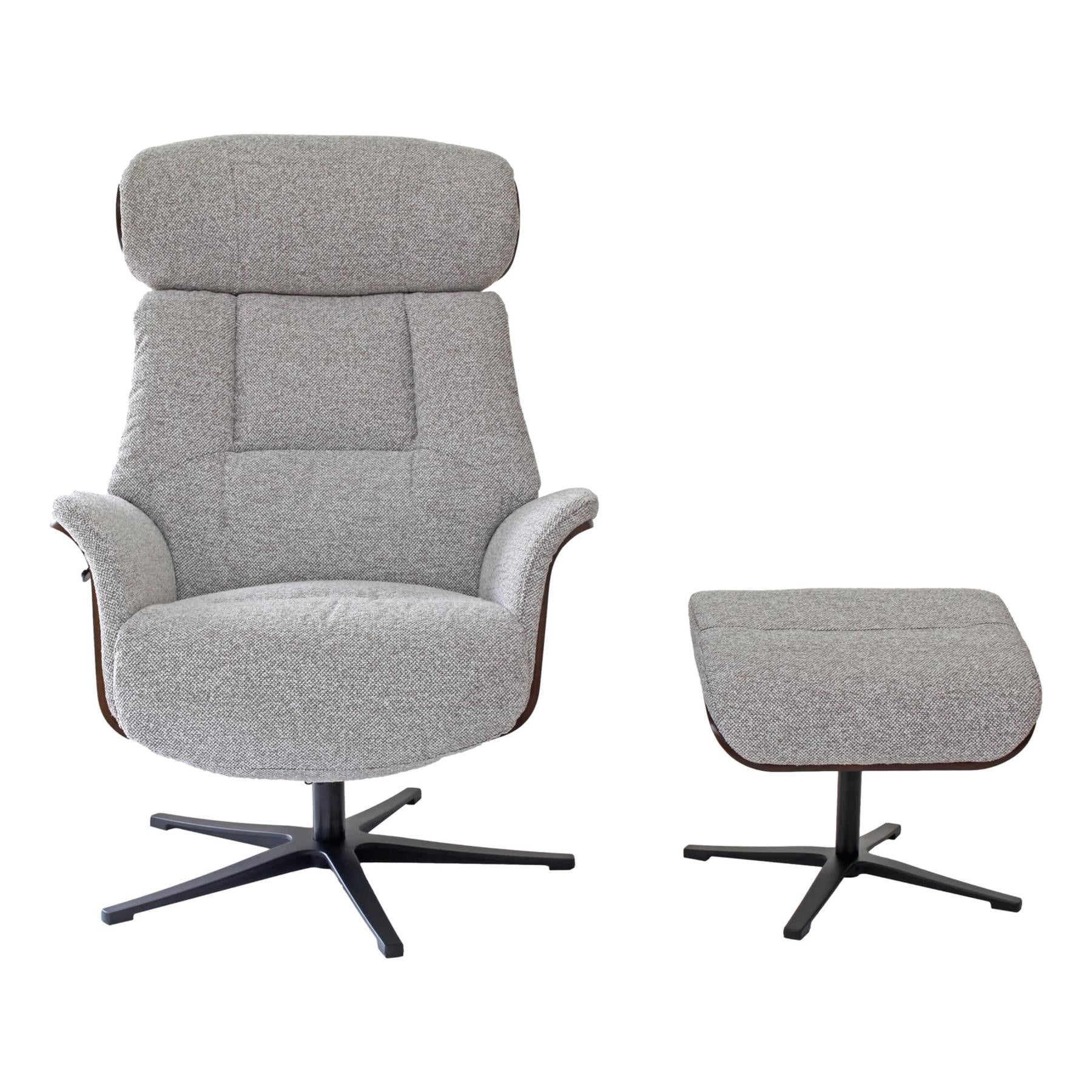 Stratford Swivel Recliner Chair in Champagne Fabric with Matching Footstool
