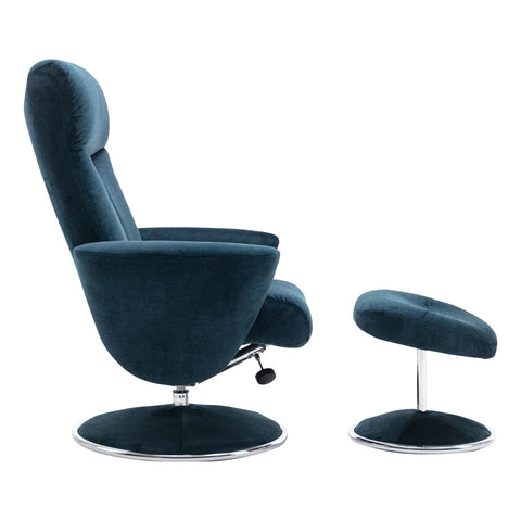 The Paddington - Swivel Recliner Chair & Matching Footstool in Deep Sea Blue Fabric - image 5