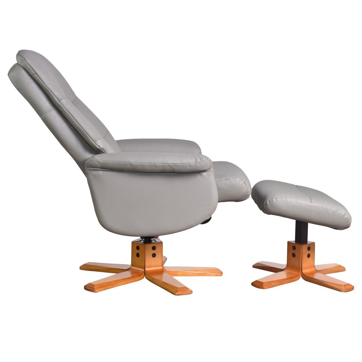 The Kansas Genuine Leather Swivel Recliner Chair in Husky with Cherry base - Refurbished