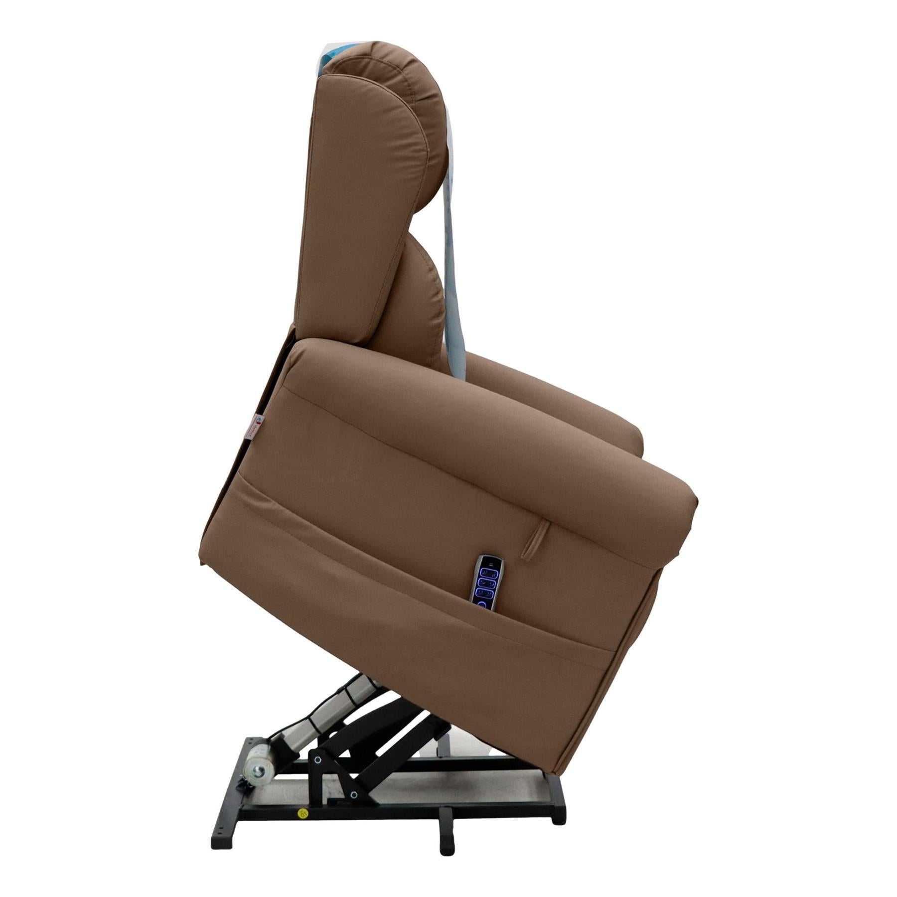 Nevis Healthcare – Triple Motor Riser Recliner Mobility Chair in Chestnut 4-Way Stretch Faux Leather