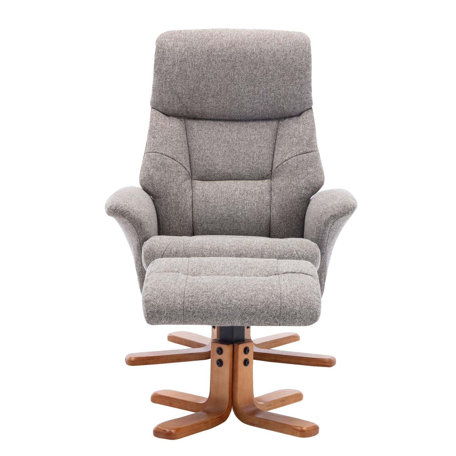 Marseille Swivel Recliner Chair and Footstool in Fossil Fabric