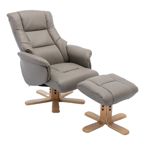 Cairo Swivel Recliner Chair & Footstool in Grey Plush Faux Leather - Refurbished - image 4