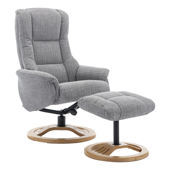 The Mandalay Swivel Recliner Chair & Footstool in ChaCha Dove Grey Fabric - Refurbished - image 1