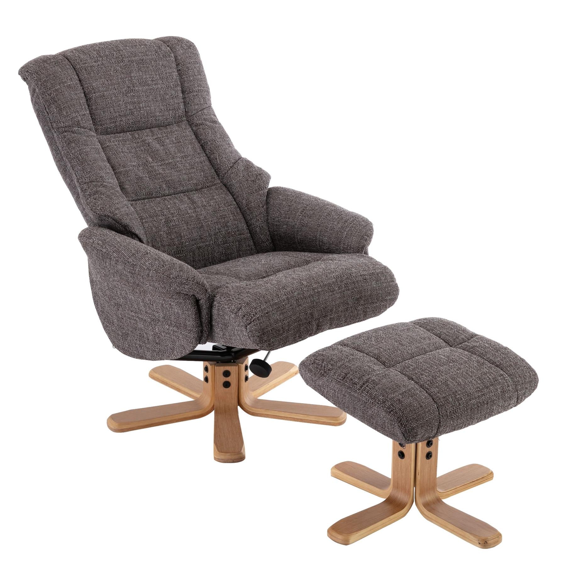 Cairo Swivel Recliner Chair & Footstool in Grey Lisbon Fabric - Refurbished Sale