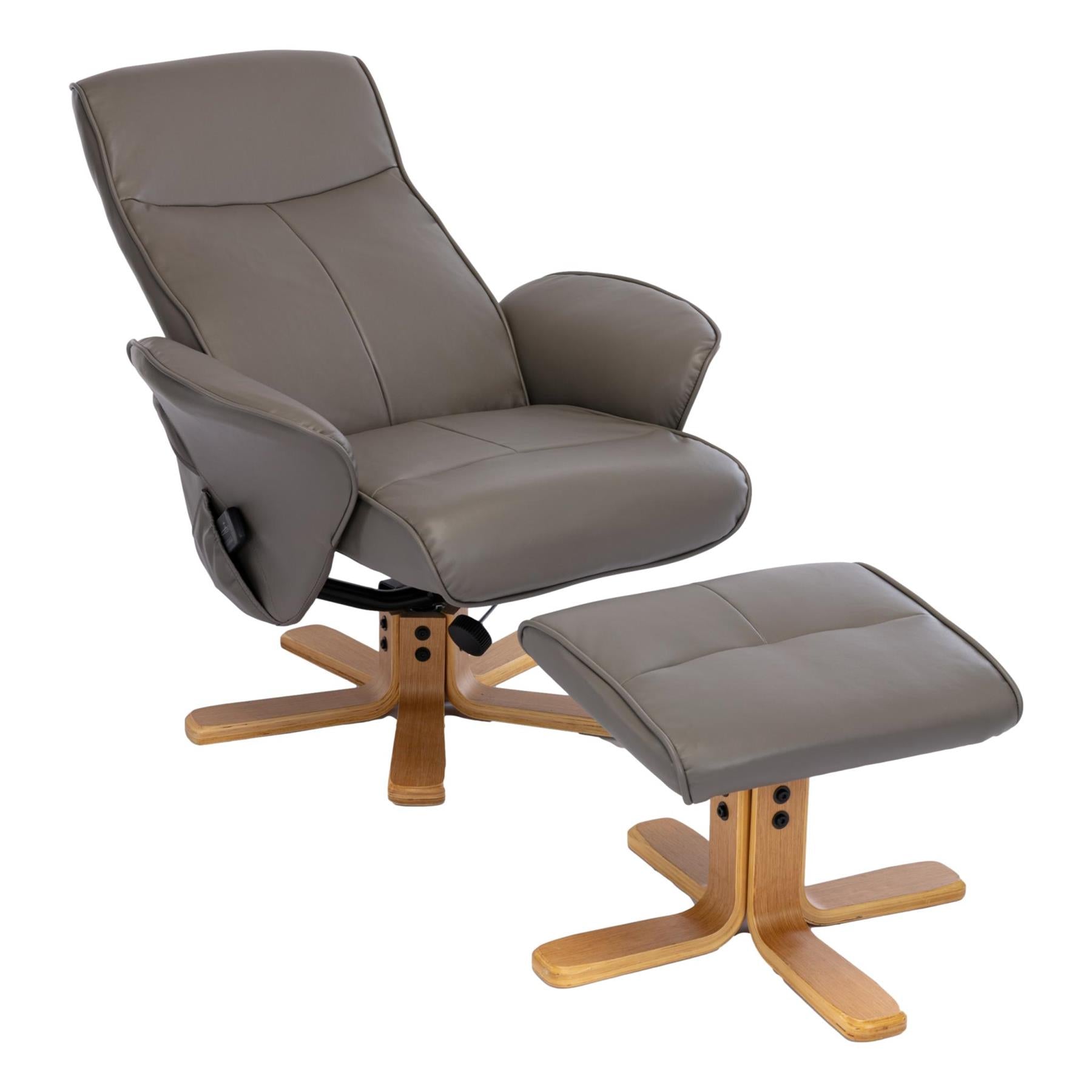 The Alexandria Swivel Recliner Chair with Heat & Massage - Grey Faux Leather - Refurbished