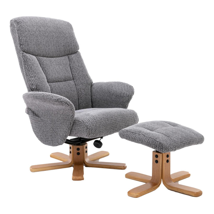 The Giza - Fabric Swivel Recliner Chair & Matching Footstool in Lake Blue - Refurbished - image 1
