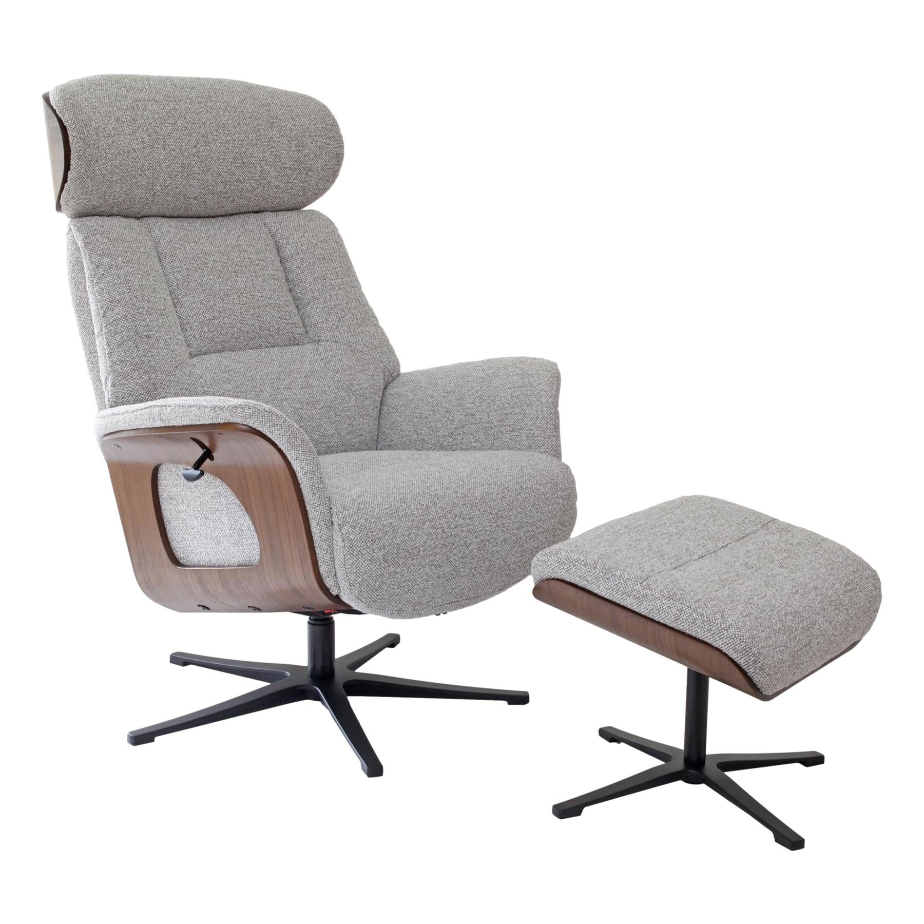 Stratford Swivel Recliner Chair in Champagne Fabric with Matching Footstool