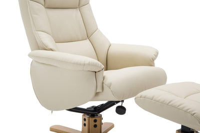 The Florence, Swivel Recliner Chair & Footstool in Cream PU Faux Leather - Refurbished