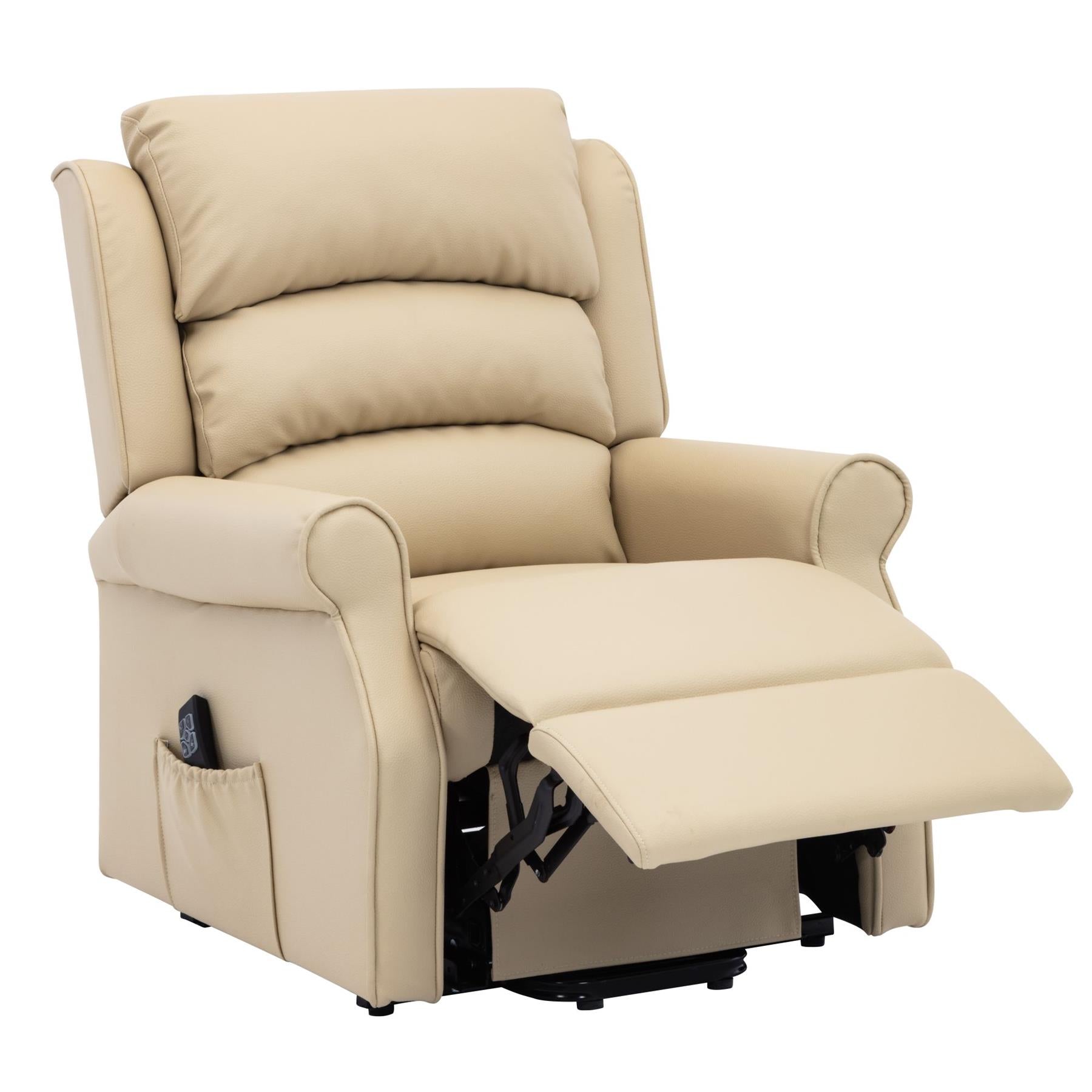 The Perth - Dual Motor Riser Recliner Mobility Chair in Cream Plush Faux Leather - Refurbished