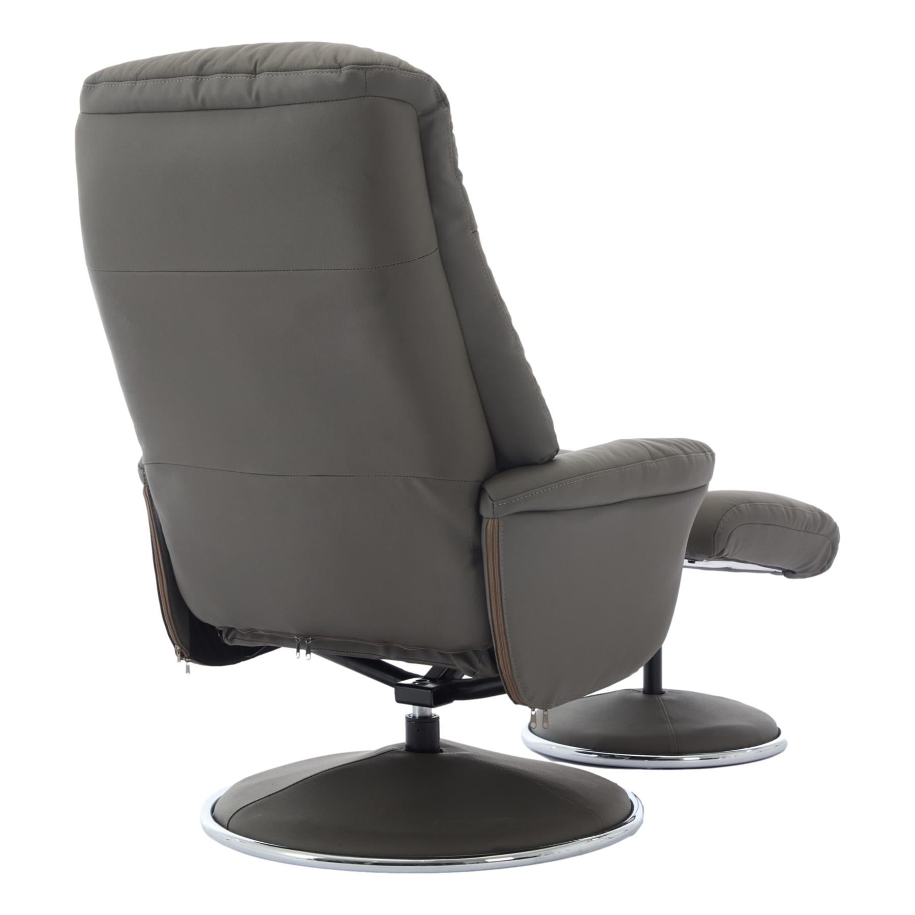 The Lyon - Genuine Leather Swivel Recliner Chair & Footstool in Cinder Grey - Refurbished