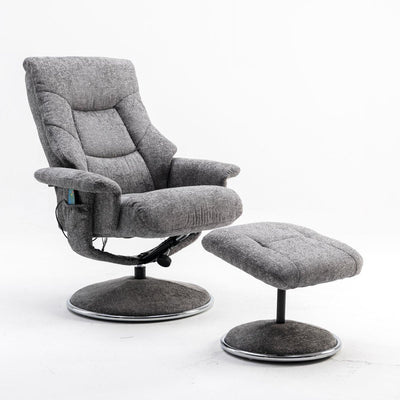 The Riviera - Swivel Recliner Chair & Matching Footstool in Flint Grey Fabric