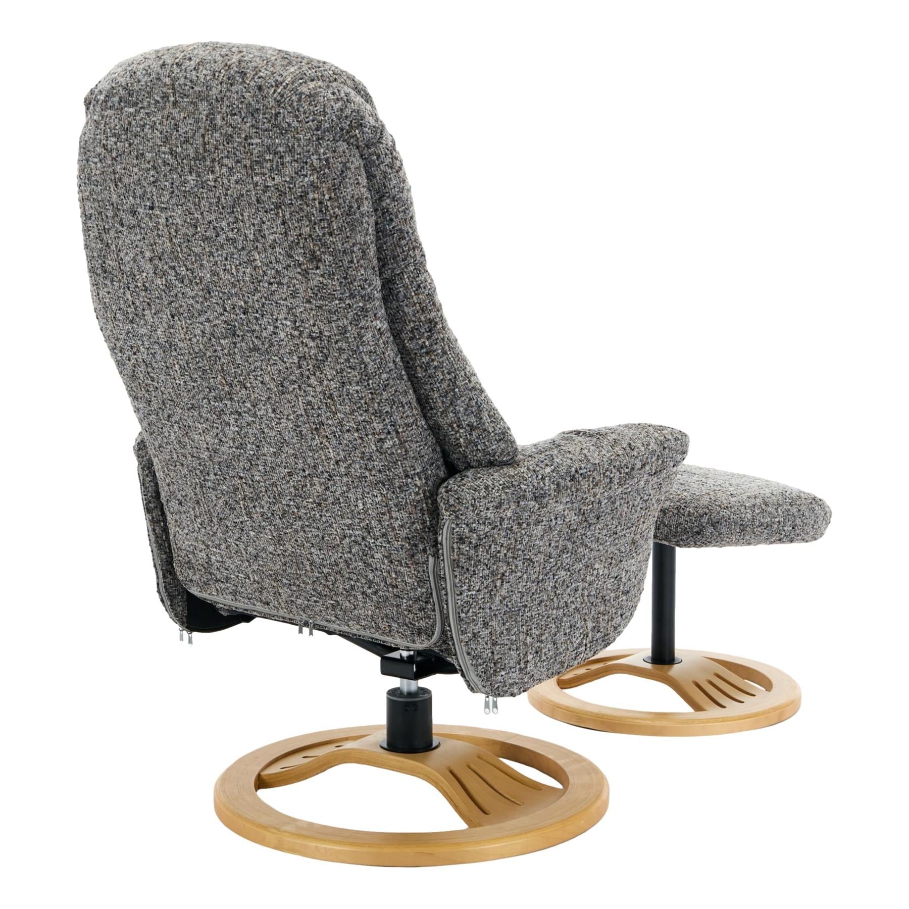 Aruba Swivel Recliner Chair in Muscari Grey Fabric with Matching Footstool