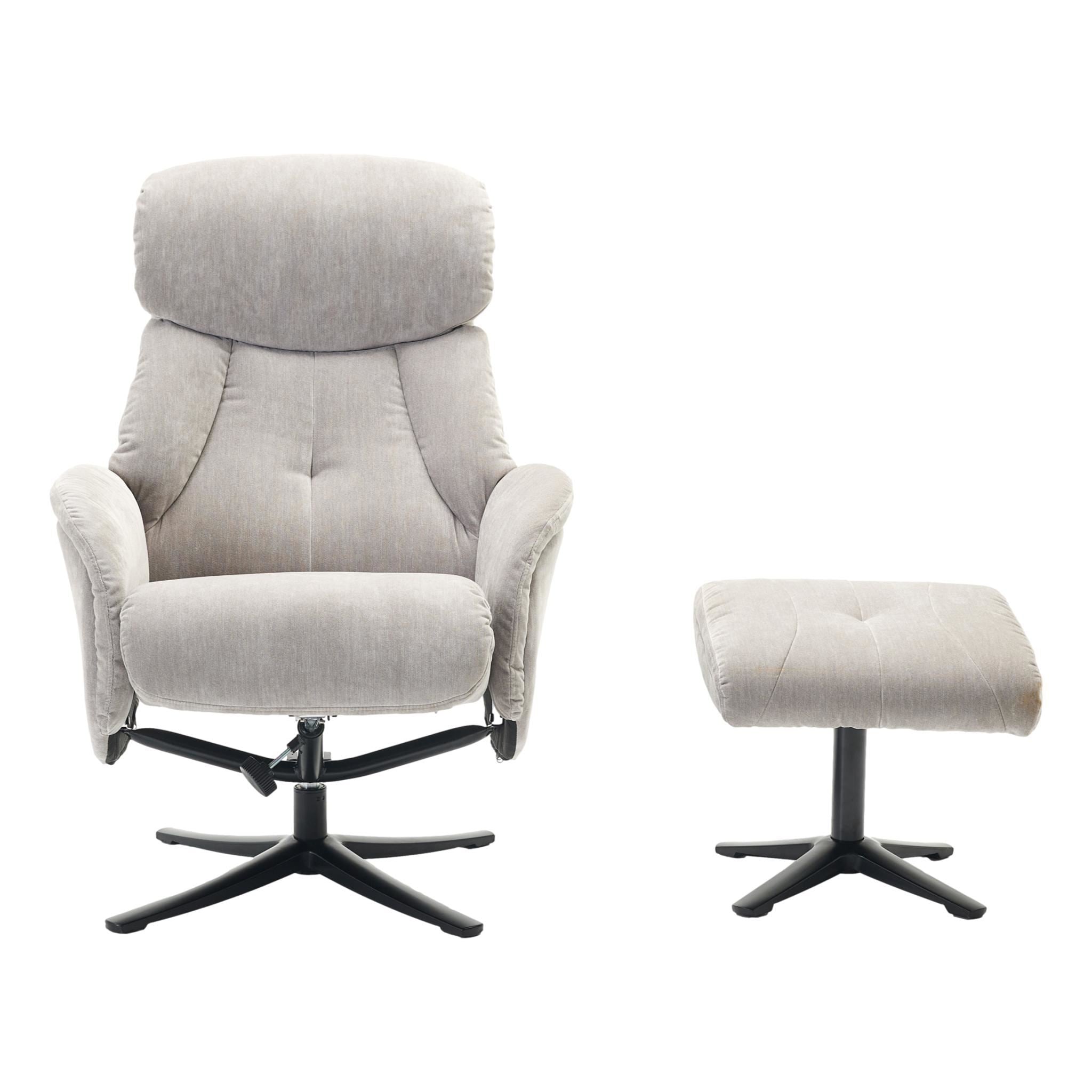 The Lucia Swivel Recliner Chair & Footstool in Grey Mist Fabric