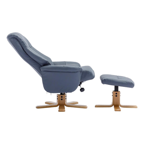 The Hawaii - Swivel Recliner Chair & Matching Footstool in Petrol Blue Leather - Refurbished - image 5