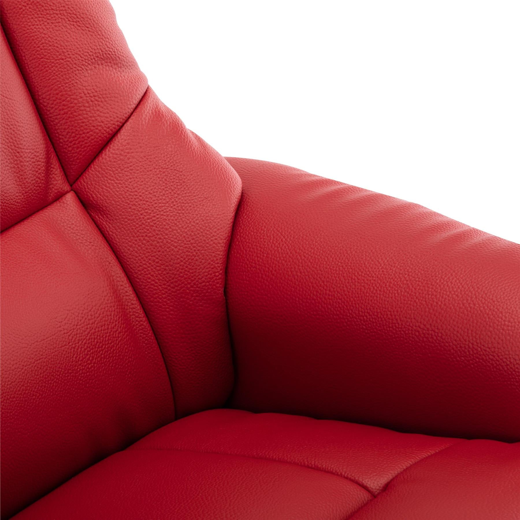 Cairo Swivel Recliner Chair & Footstool in Cherry Plush Faux Leather Refurbished