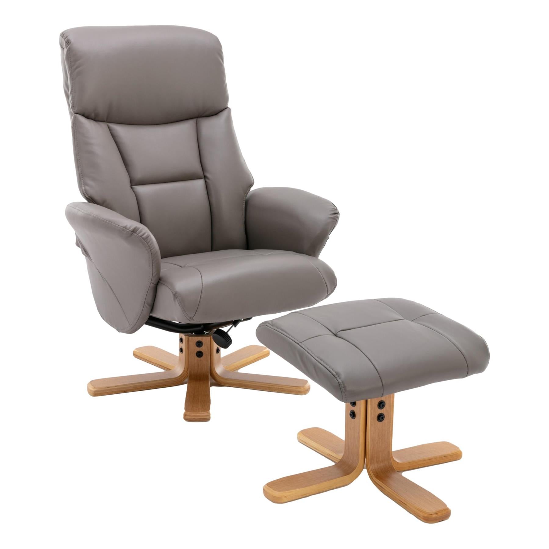 The Giza - Faux Leather Swivel Recliner Chair & Matching Footstool in Grey Refurbished