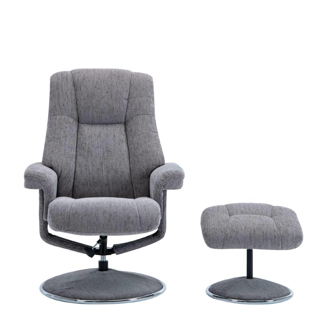 The Denver Swivel Recliner Chair & Footstool - Fabric - Pewter Refurbished