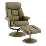 The Biarritz - Swivel Recliner Chair & Matching Footstool in Olive Green Plush Faux Leather Clearance - thumbnail 1