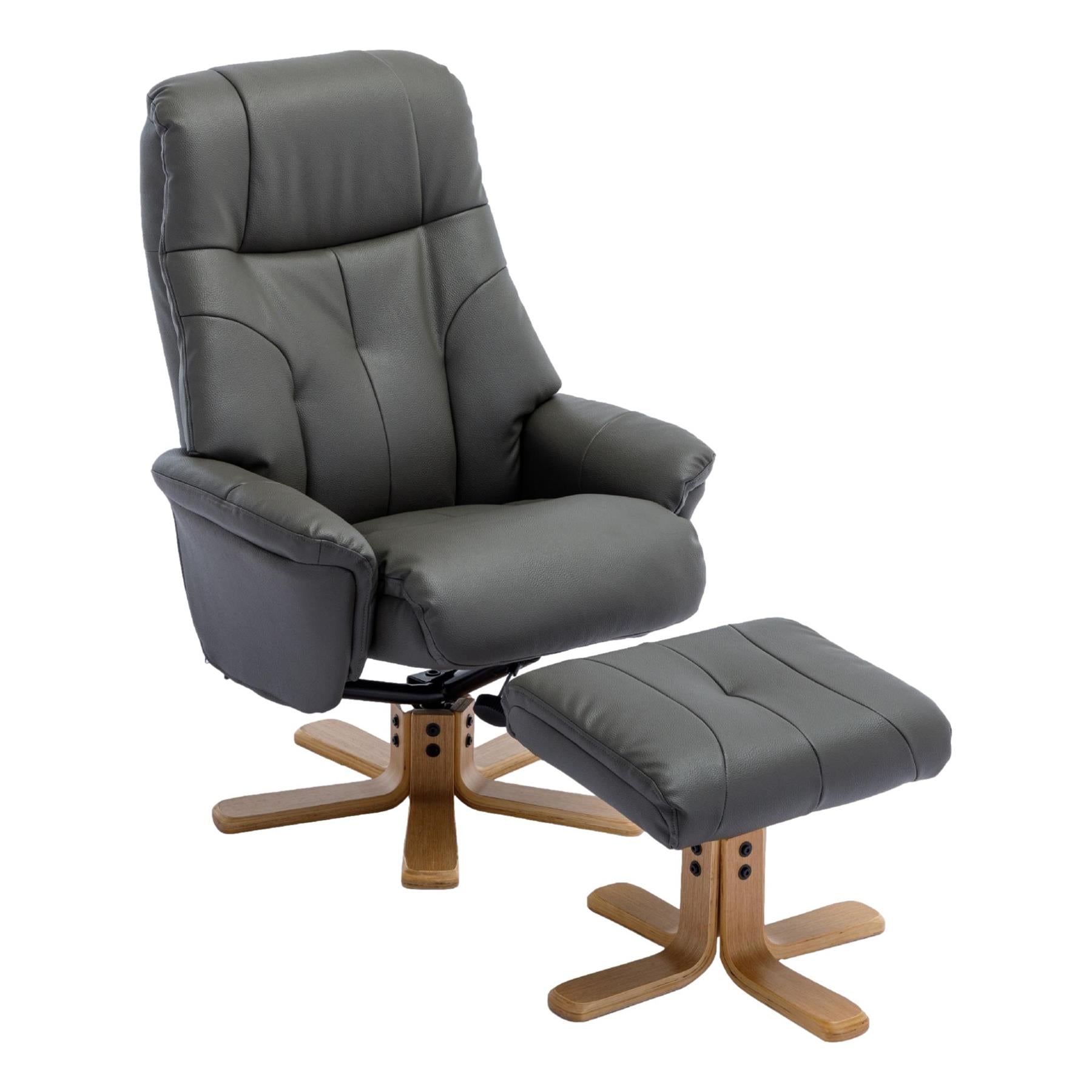 The Dubai - Swivel Recliner Chair & Footstool in Cinder Plush Faux Leather - Refurbished