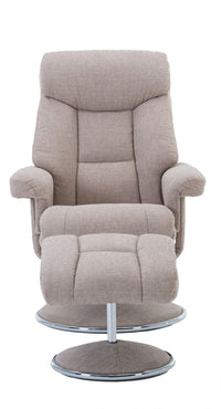 Biarritz Soft Fabric Swivel Recliner Chair & Matching Footstool In Lisbon Wheat - Clearance