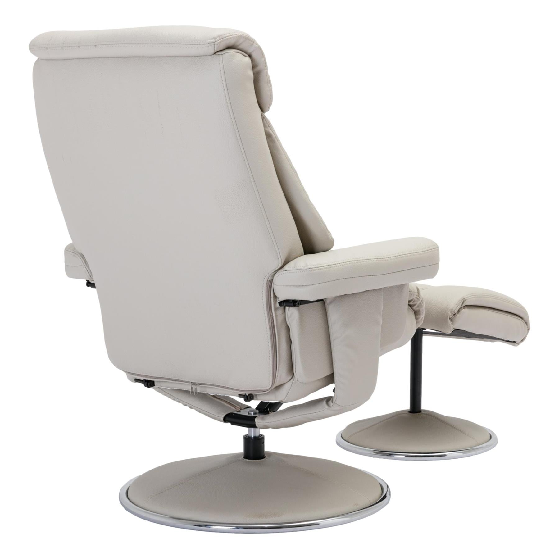 The Biarritz - Swivel Recliner Chair & Matching Footstool in Mushroom Plush Faux Leather - Minor Damage Clearance