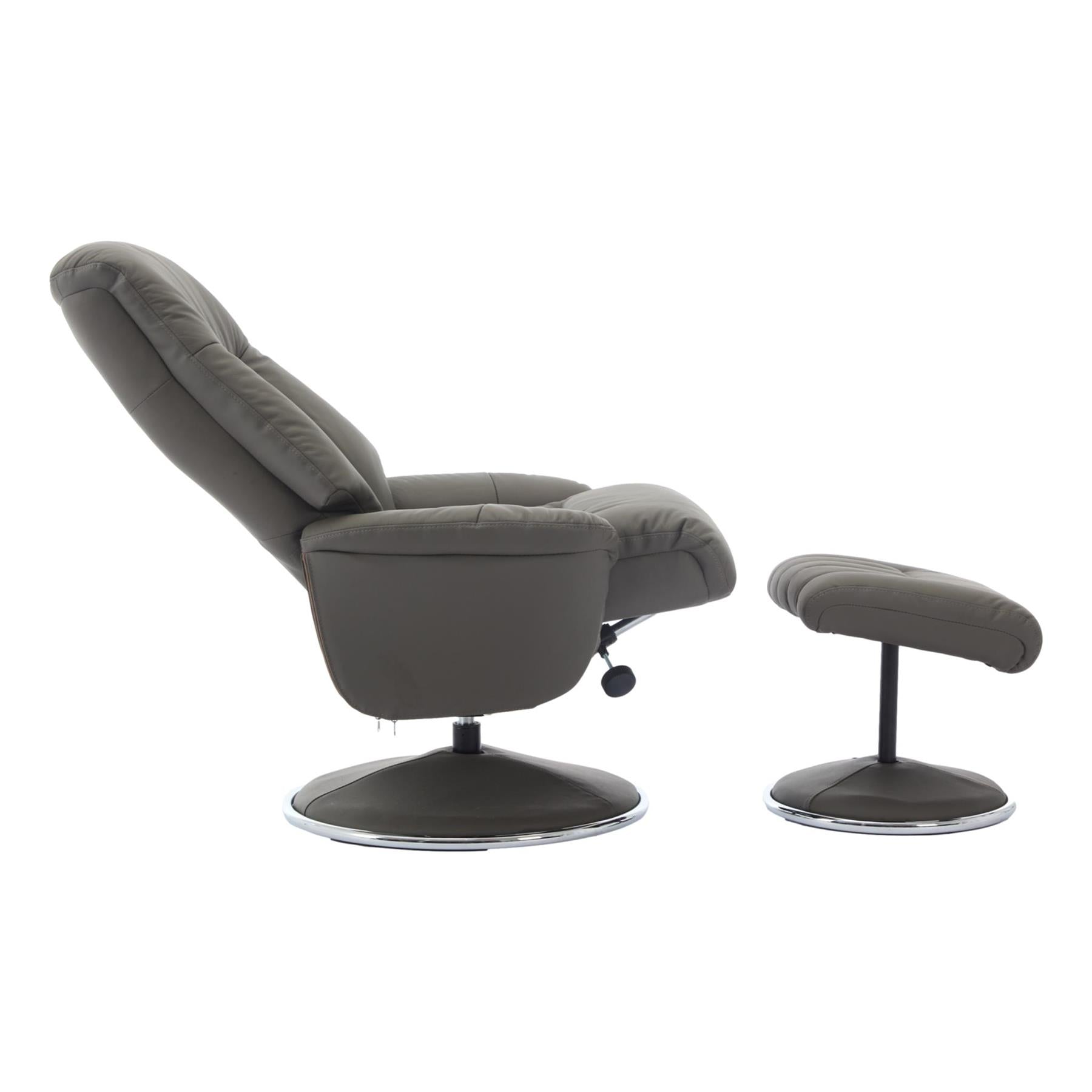The Lyon - Genuine Leather Swivel Recliner Chair & Footstool in Cinder Grey - Refurbished