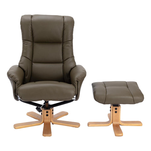 The Cairo - Swivel Recliner Chair & Footstool in Olive Green Faux Leather - Refurbished - image 3