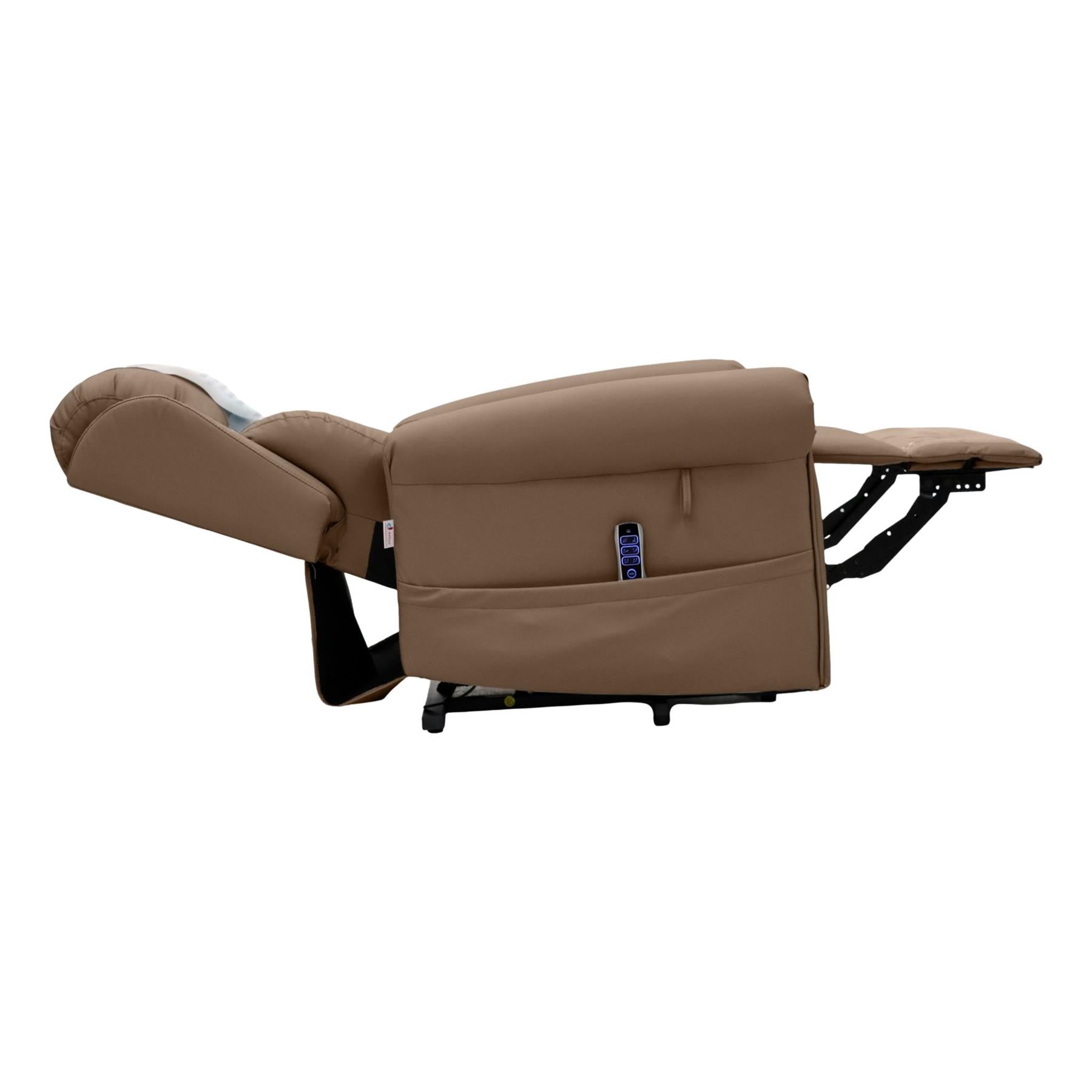 Nevis Healthcare – Triple Motor Riser Recliner Mobility Chair in Chestnut 4-Way Stretch Faux Leather