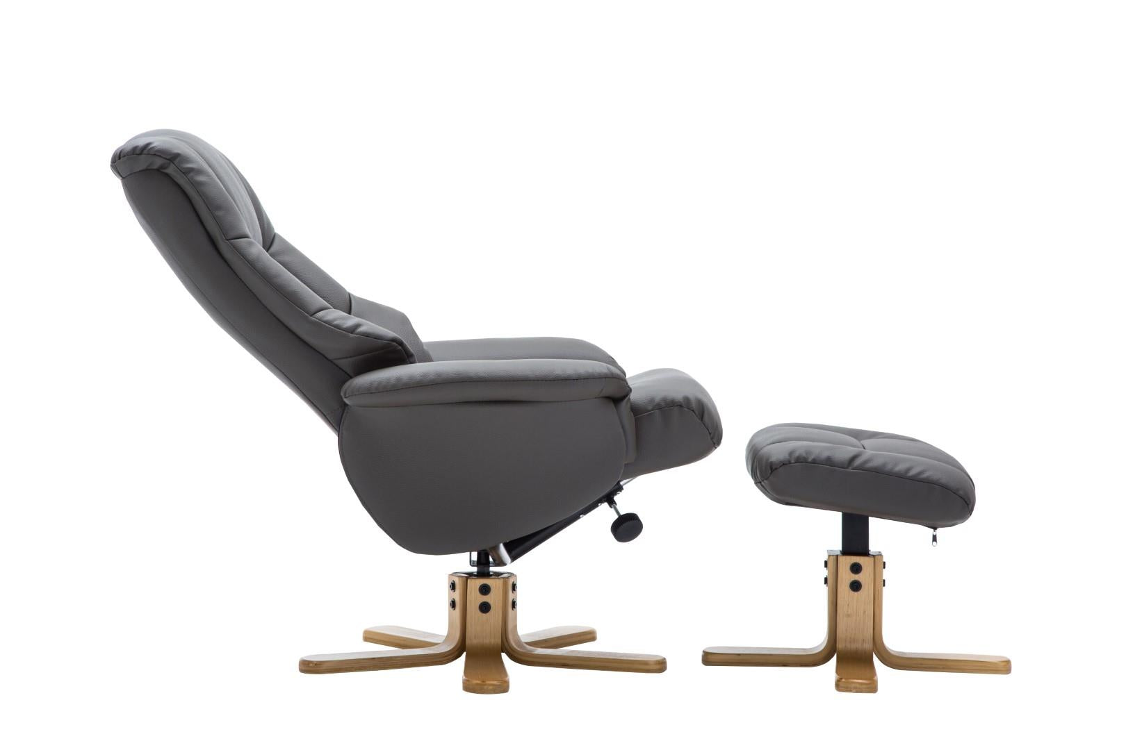 The Florence, Swivel Recliner Chair & Footstool in Charcoal PU Faux Leather - Refurbished
