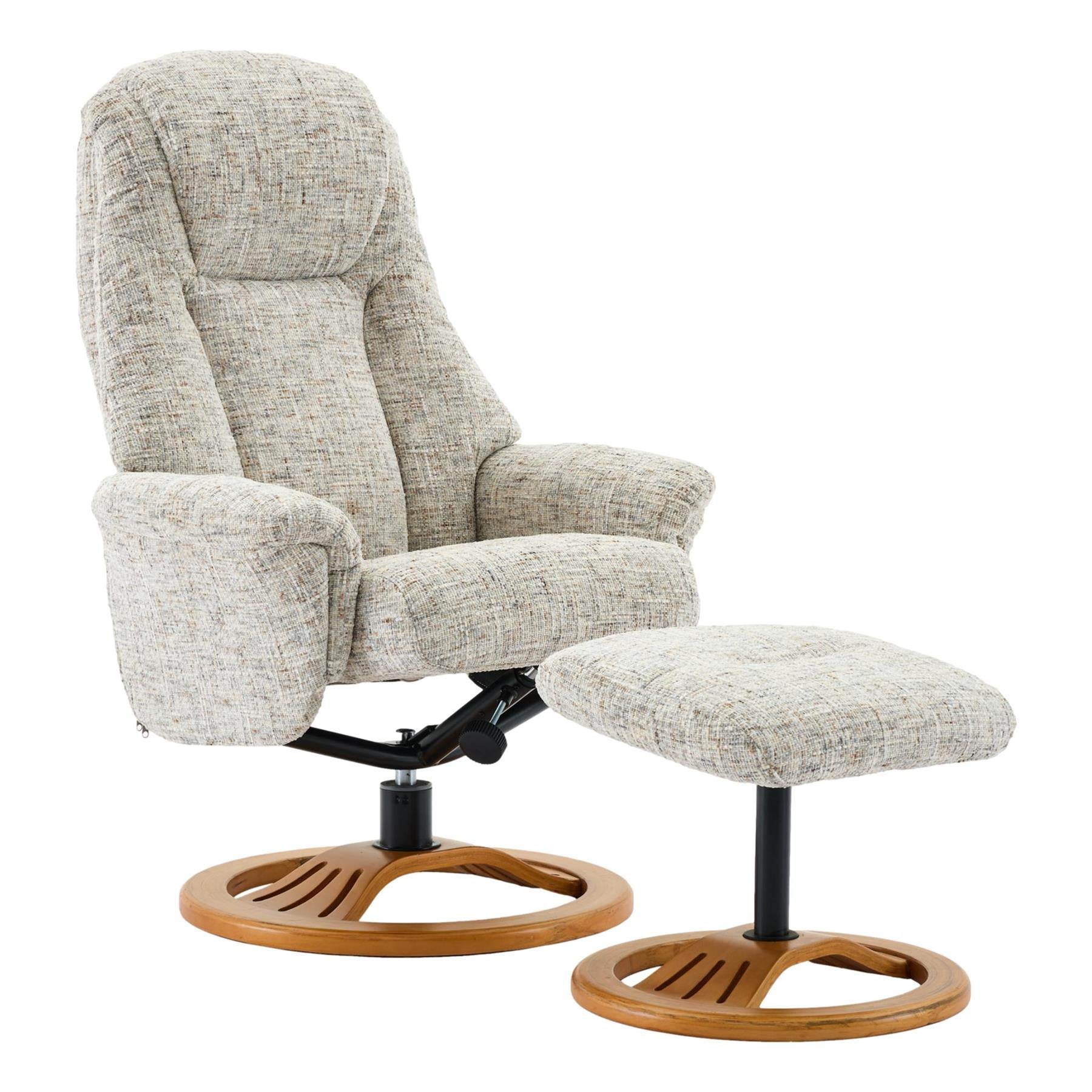 Aruba Swivel Recliner Chair in Frost Cream Fabric with Matching Footstool