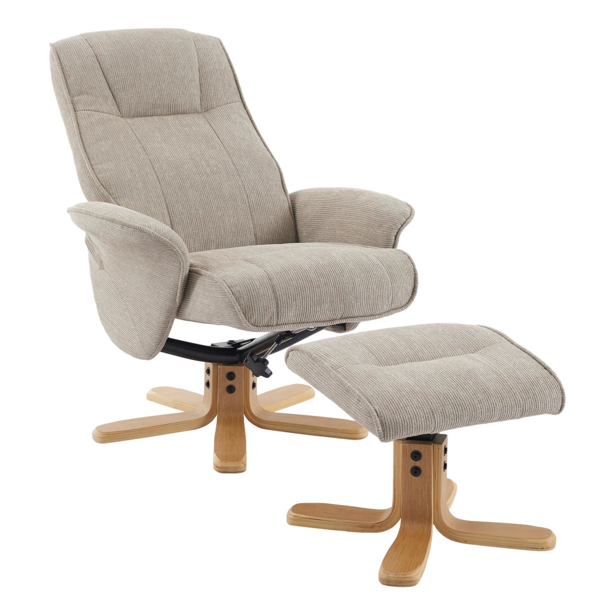 The Missouri Swivel Recliner Chair & Matching Footstool in Camel Fabric
