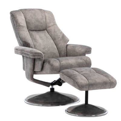 The Denver Swivel Recliner Chair & Footstool - Fabric - Elephant