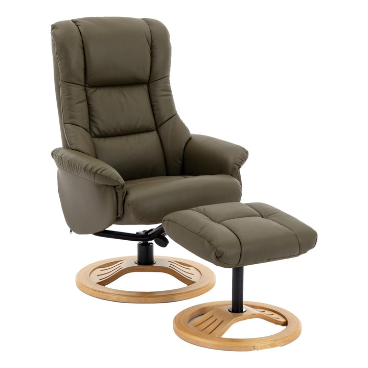 The Mandalay Swivel Recliner Chair & Footstool in Olive Green Genuine Leather - Refurbished - image 1