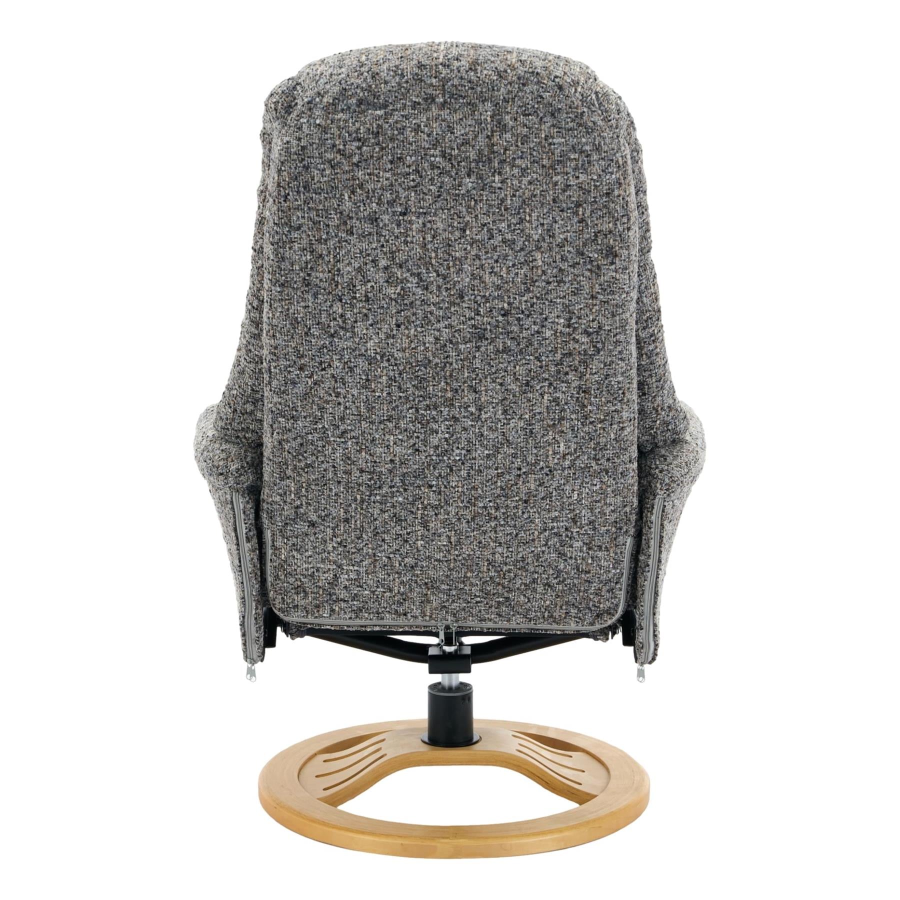 Aruba Swivel Recliner Chair in Muscari Grey Fabric with Matching Footstool