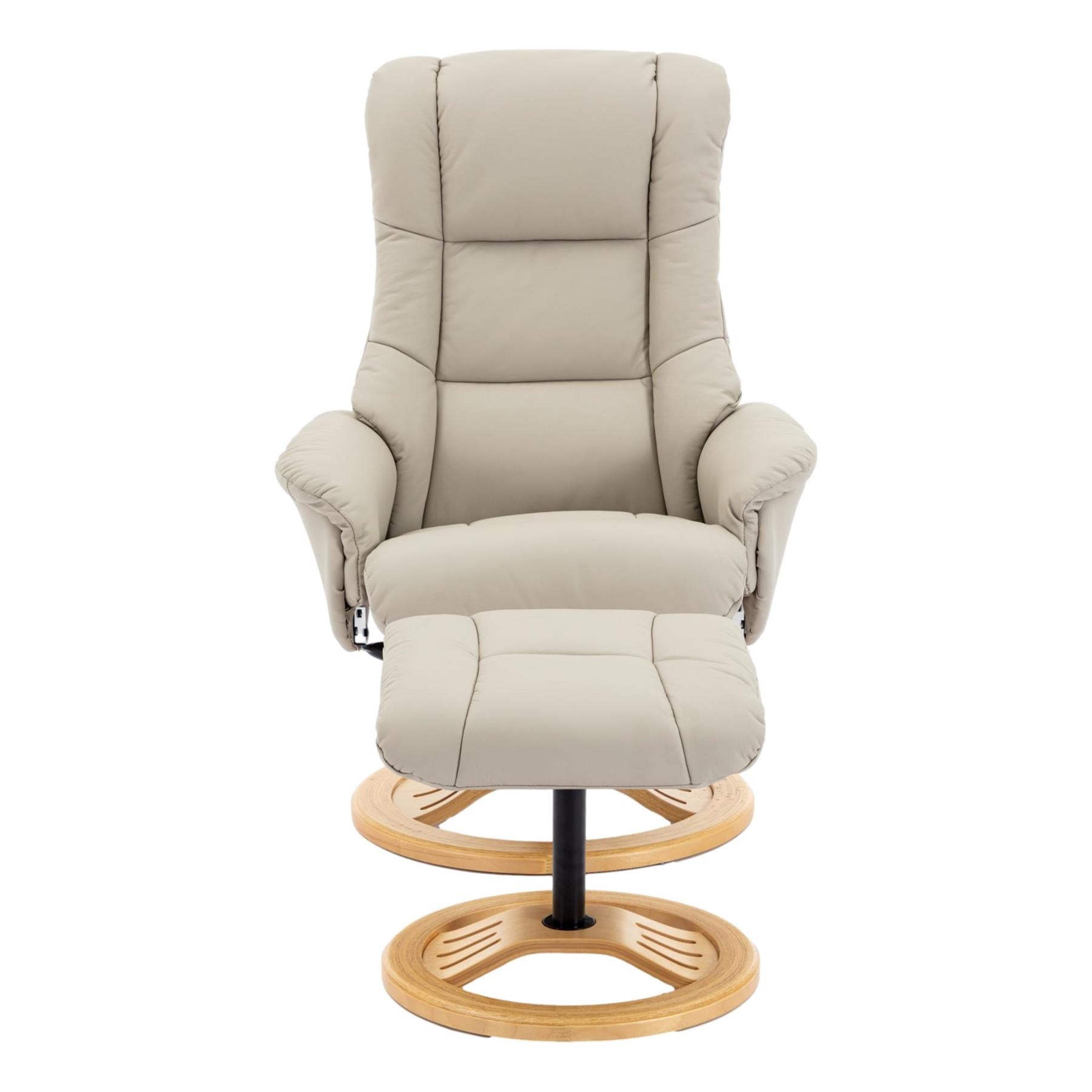 The Mandalay Swivel Recliner Chair & Footstool in Mushroom Genuine Leather - Refurbished